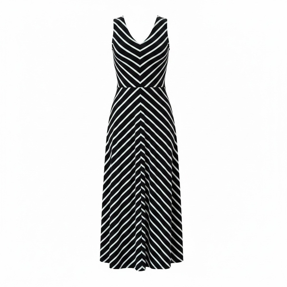 Talbots Woman Petites 2XP Black White Chevron Stripe Sleeveless Maxi Dress
